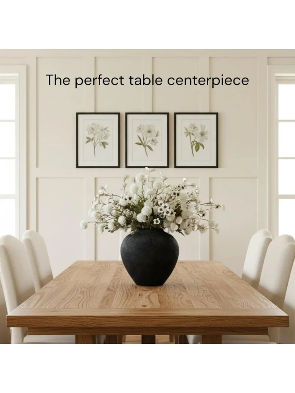 Large Rustic Black Round Vase - Stylish Pottery Home Decor Accent Piece